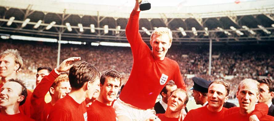 England Team lifting WC Trophy 1966