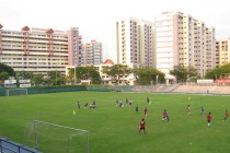 A match taking place at Jurong East Stadium