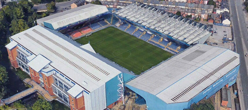 Aerial view of Hillsborough Stadium in Sheffield