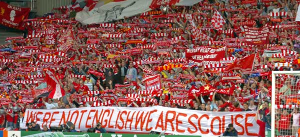 Liverpool fans in the kop end