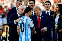 Messi with Infantino and Donald Trump world cup final