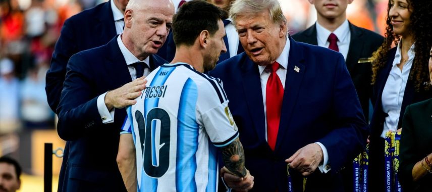 Messi with Infantino and Donald Trump world cup final