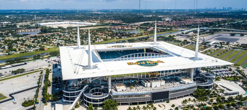 Aerial view of Hard Rock Stadium in Miami Florida