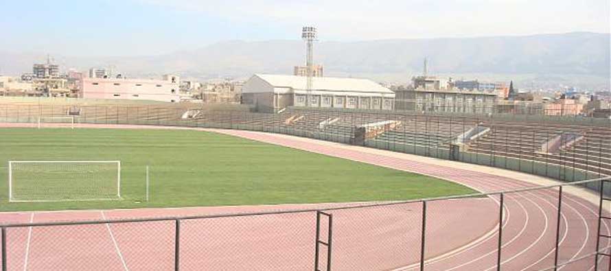 Looking onto the pitch at Sulaymaniyah Stadium