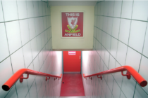 Iconic Anfield sign inside Liverpool's stadium